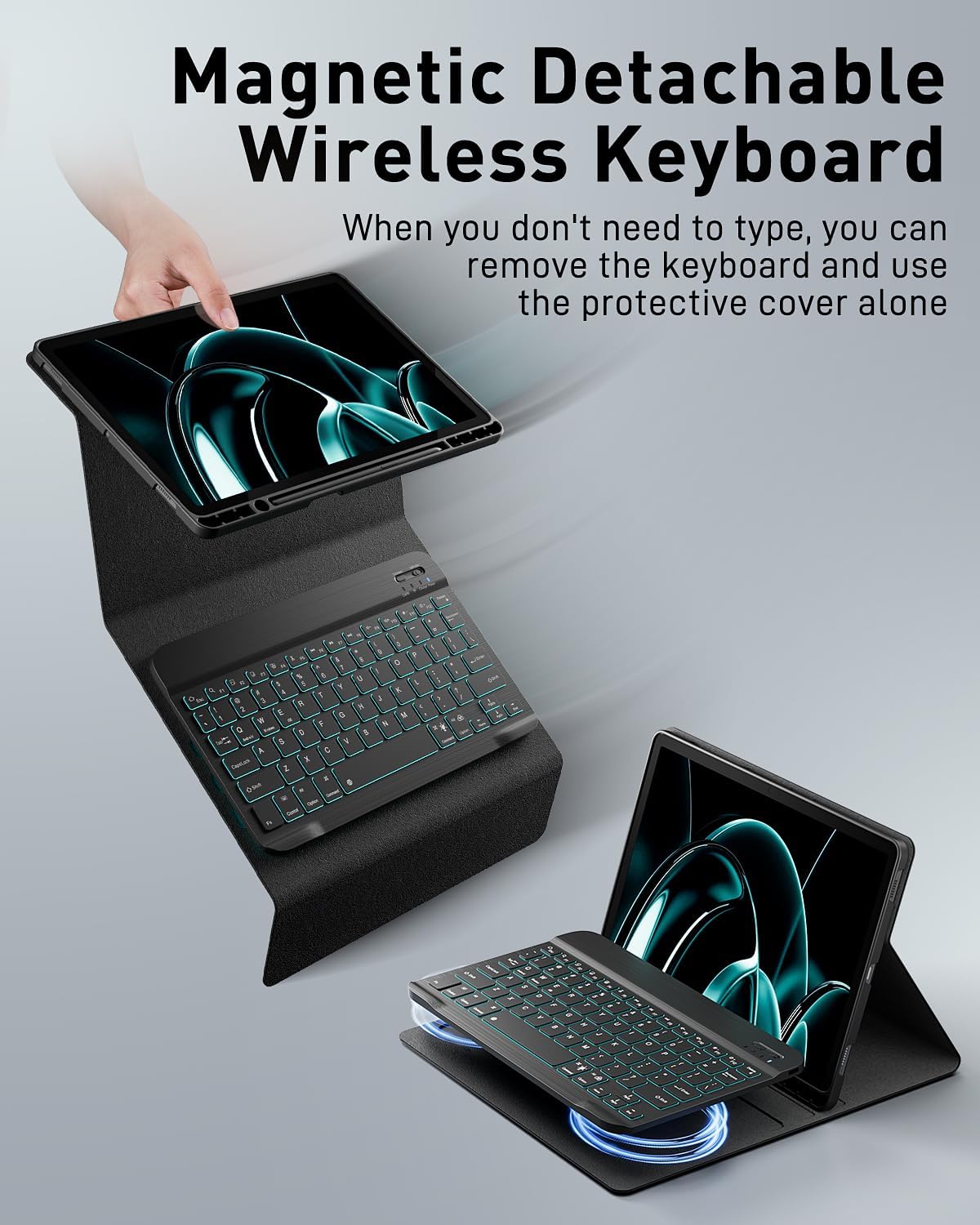 Thumbnail 5 de TUNKARMOR A16 iPad 10th/11th Generation Keyboard Case (Backlit) with Pencil Holder, Black