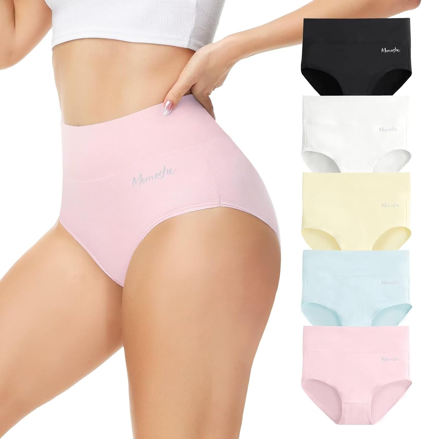 Detalle de Momoshe Damen-Unterhosen im 5er-Pack aus Baumwolle mit hoher Taille (Stretch)