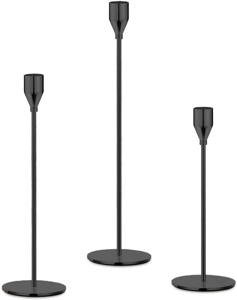 Mivitoom Set of 3 Black Candle Holders for dinners 🕯