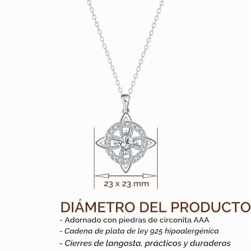 Detalle de J.MUEN Collar Nudo de Bruja Plata de Ley 925 – Nudo Celta para Mujeres