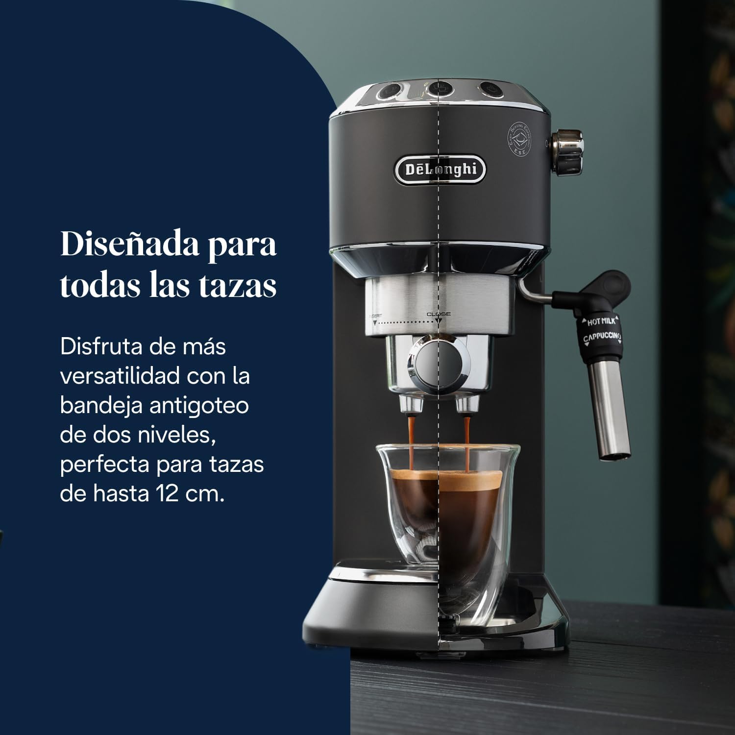 Thumbnail 6 de De'Longhi Dedica EC685.BK: cafetera de bomba para espresso con espumador 360º y doble uso (café molido o monodosis)