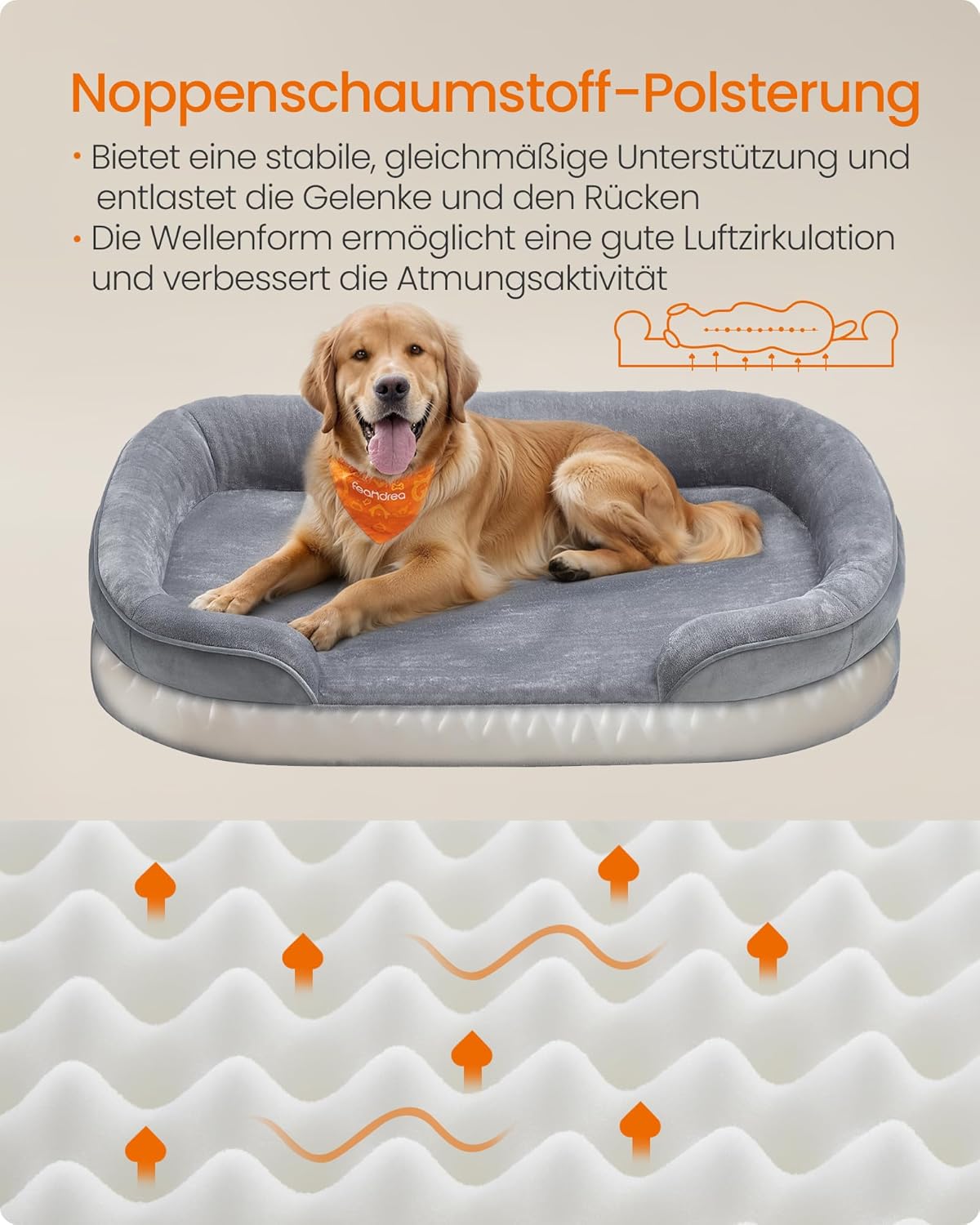 Detalle de Feandrea Hundebett 106 x 76 x 18 cm für große Hunde