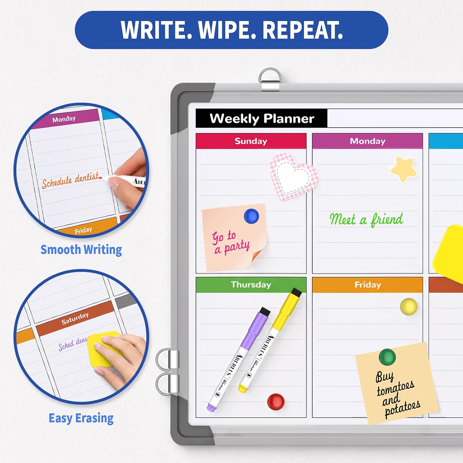 Detalle 2 de ABERLLS K-M5 Double-Sided Weekly Calendar Whiteboard, 16 x 12 Inch