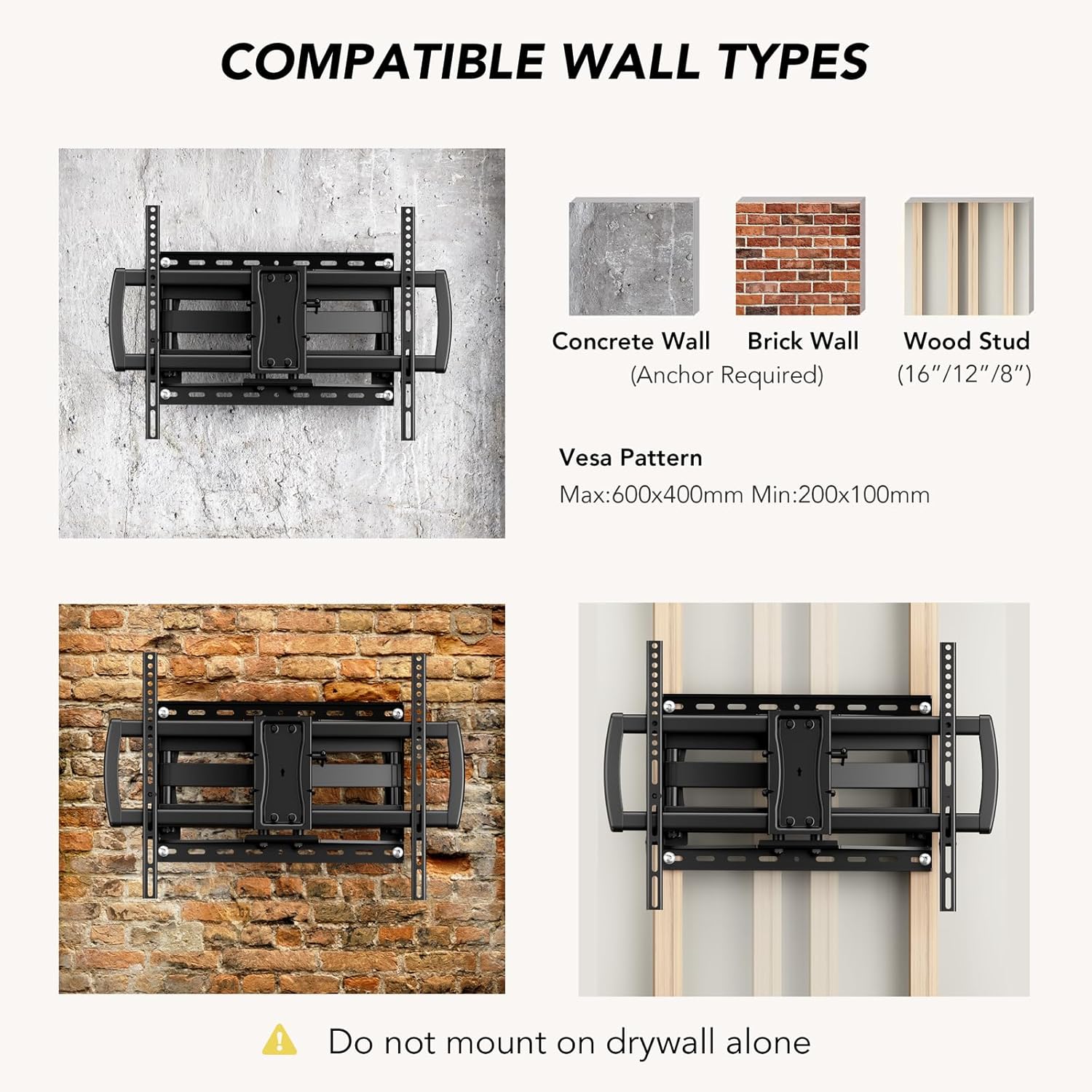 Thumbnail 6 de Full Motion TV Wall Mount Bracket for 32–85 inch TVs (Dual Articulating Arms, Tilt/Swivel/Extension/Leveling) — Up to 132 lbs