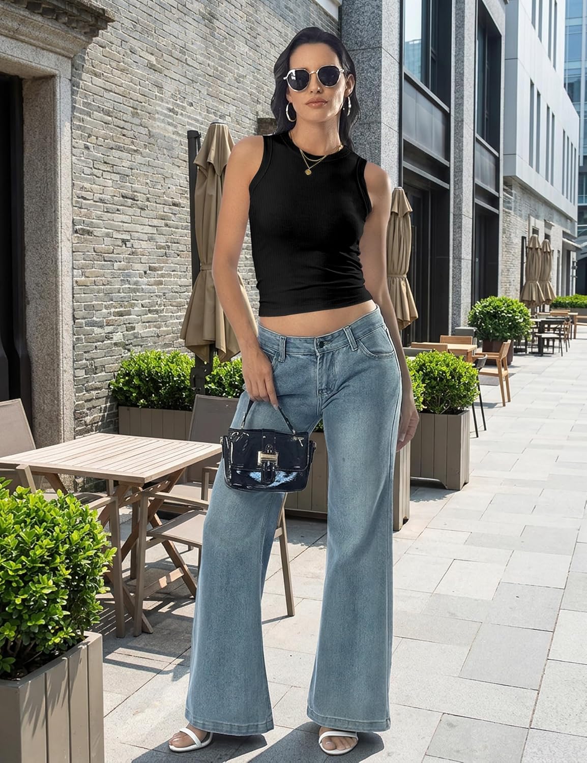 Thumbnail 4 de DUOEASE Canotta Donna Estiva Girocollo: Top corto slim fit in tessuto a coste