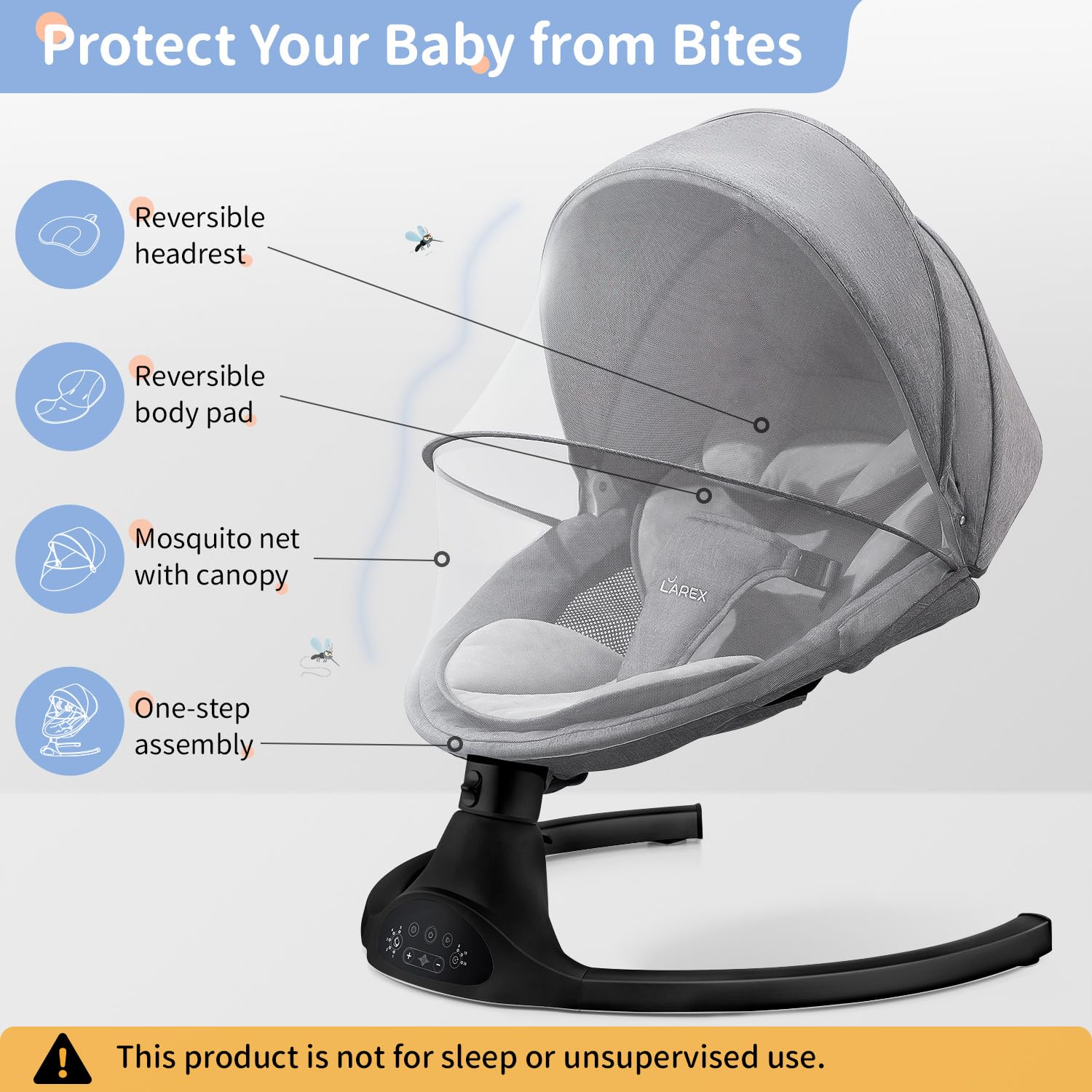Thumbnail 6 de LAREX Baby Swing 5 Speeds, Bluetooth & Remote 👶