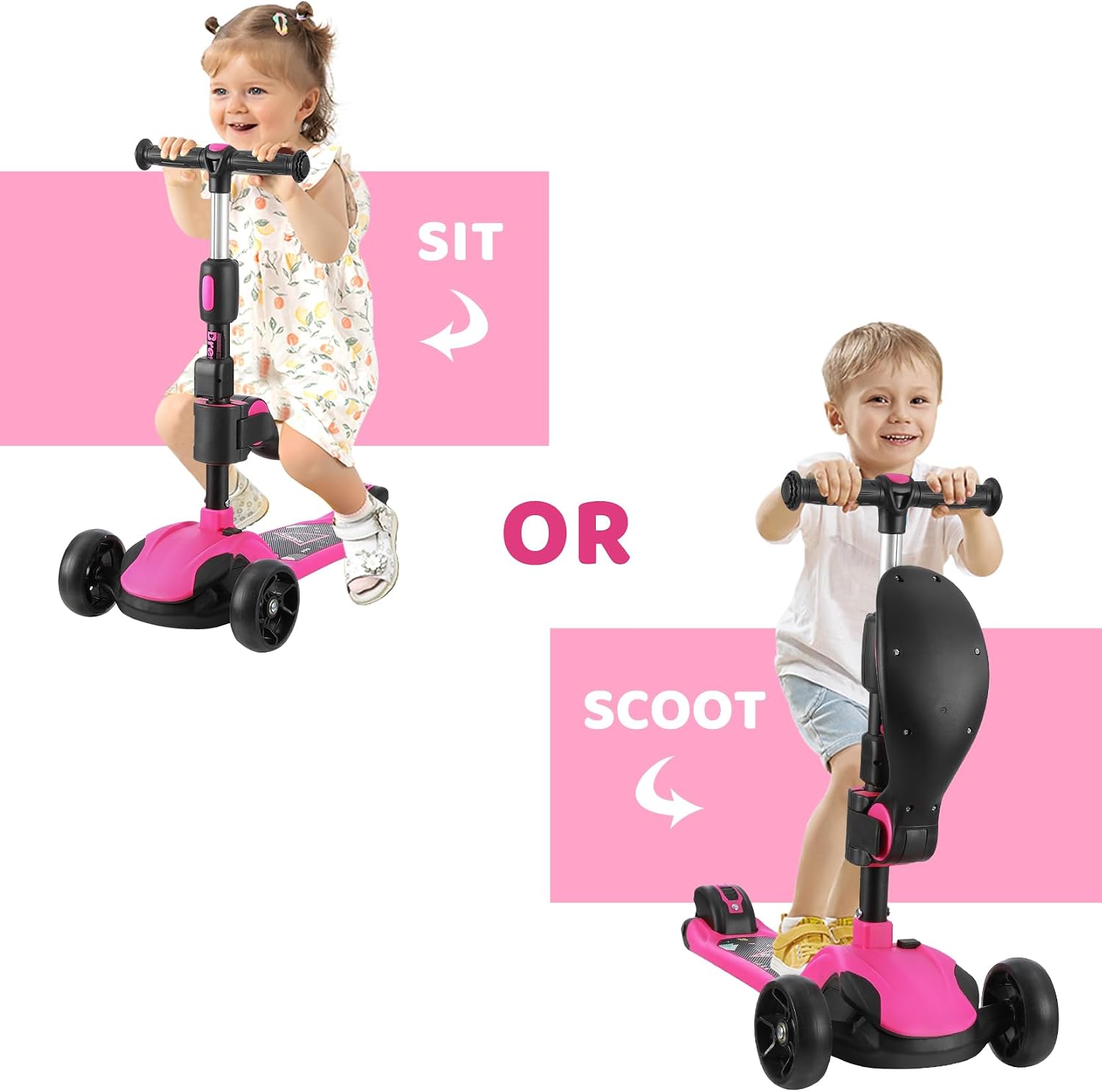 Detalle de BremToy Kinderroller mit abnehmbarem Sitz, stufenlos höhenverstellbarem Lenker und PU-Rädern