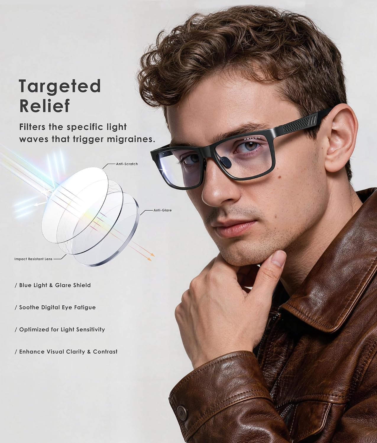 Detalle 2 de ANYLUV Blue Light Blocking Glasses lightweight Al-Mg frame ๐