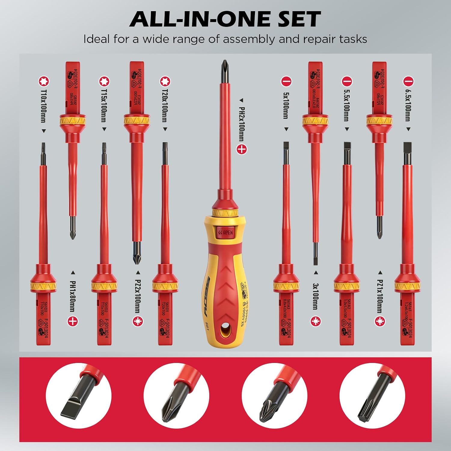 Detalle de SEDY 94310 13-Piece Insulated Screwdriver Set with Magnetic Tips