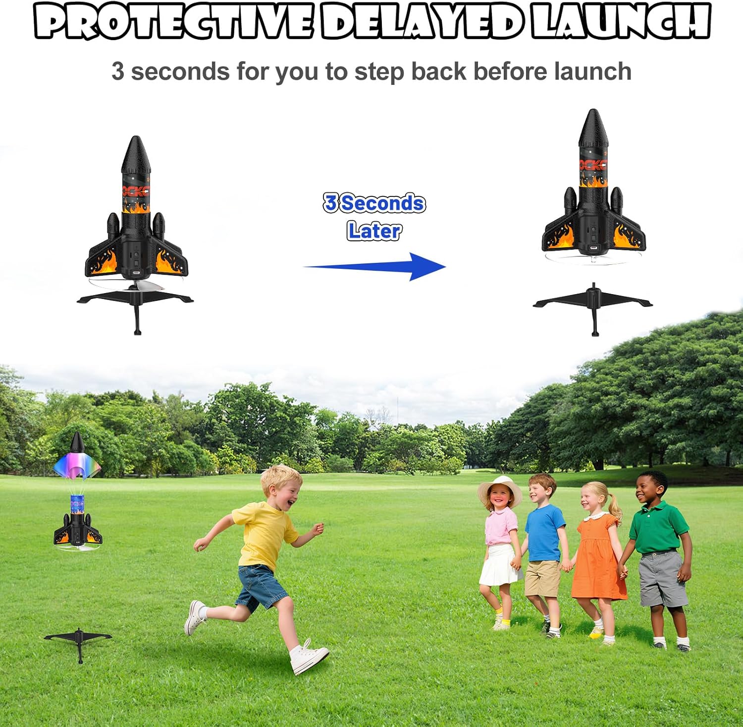 Thumbnail 2 de Ovaasy Rocket Launcher for Kids (Orange) — 200 ft self-launching motorized rocket with LED and safety parachute