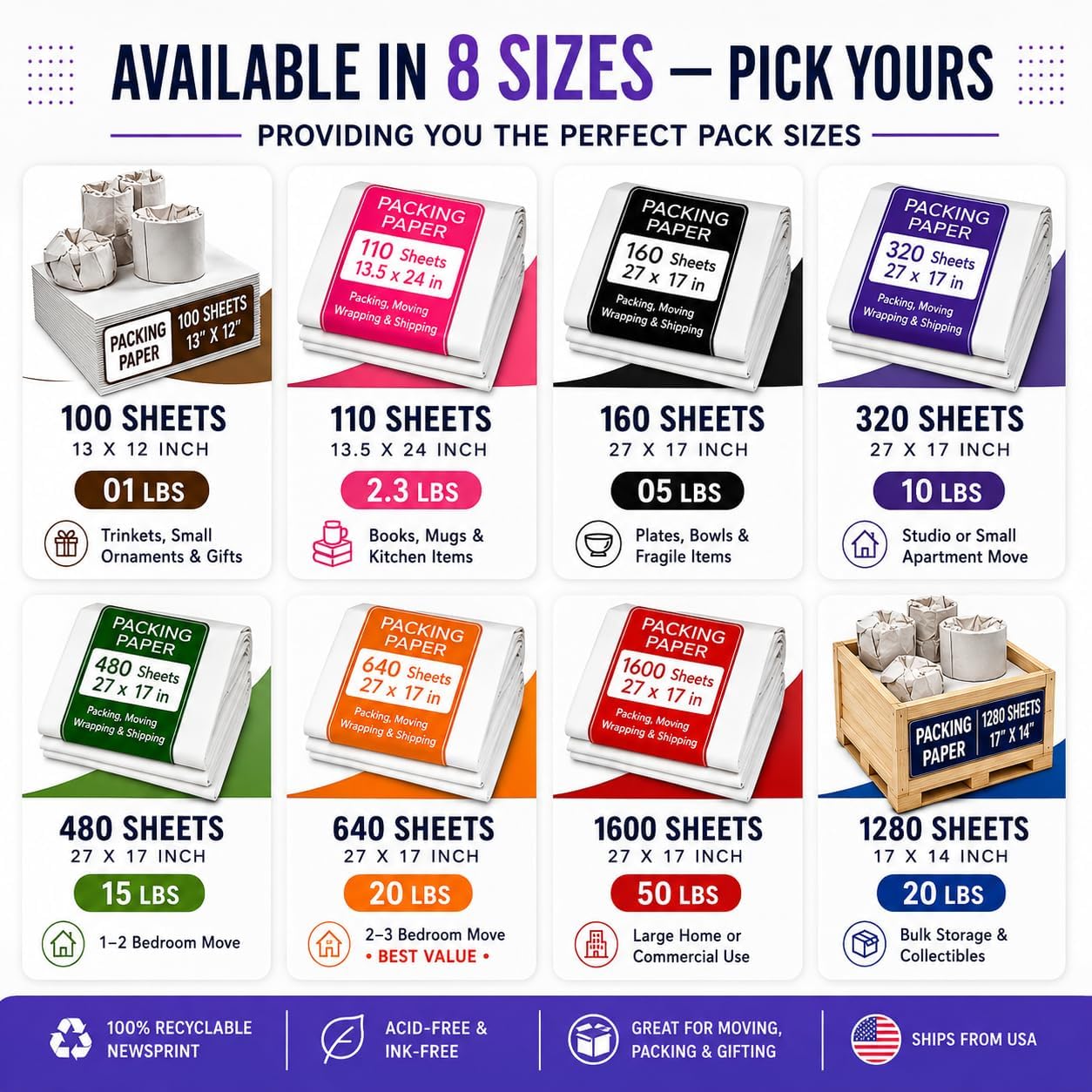 Thumbnail 1 de Purple Papers 320-Sheet Packing Paper, 27" x 17" Ink-Free Sheets