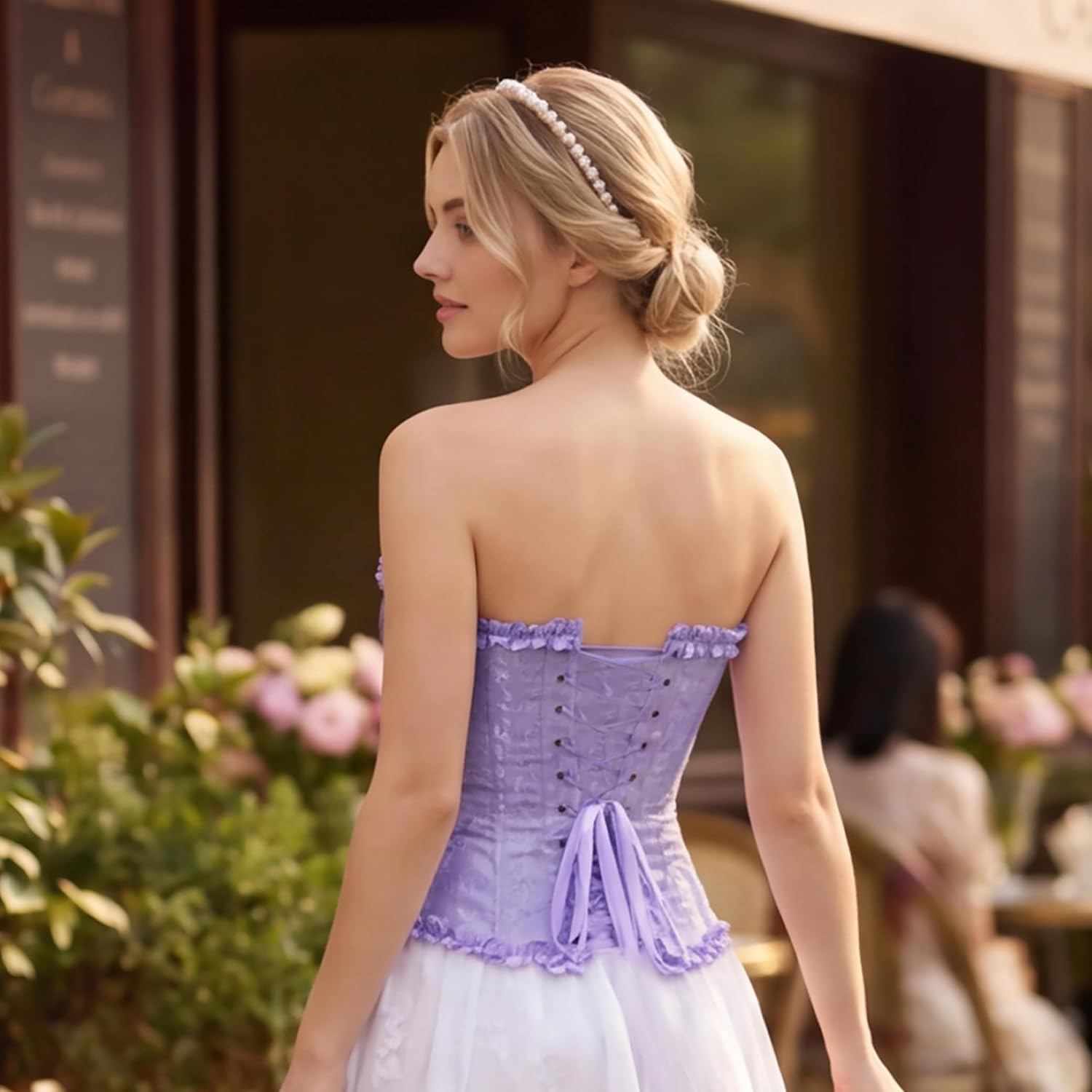 Detalle de Kranchungel Renaissance Corset Top for Women with Lace-Up Back and Sweetheart Neckline