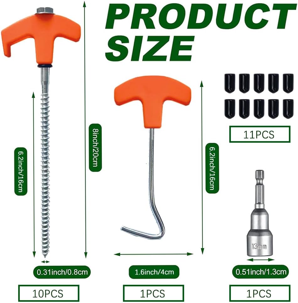 Thumbnail 1 de 10 Stück drehbare Schraub-Zeltheringe (20 cm) mit Gewinde – Camping & Outdoor Bodenzubehör