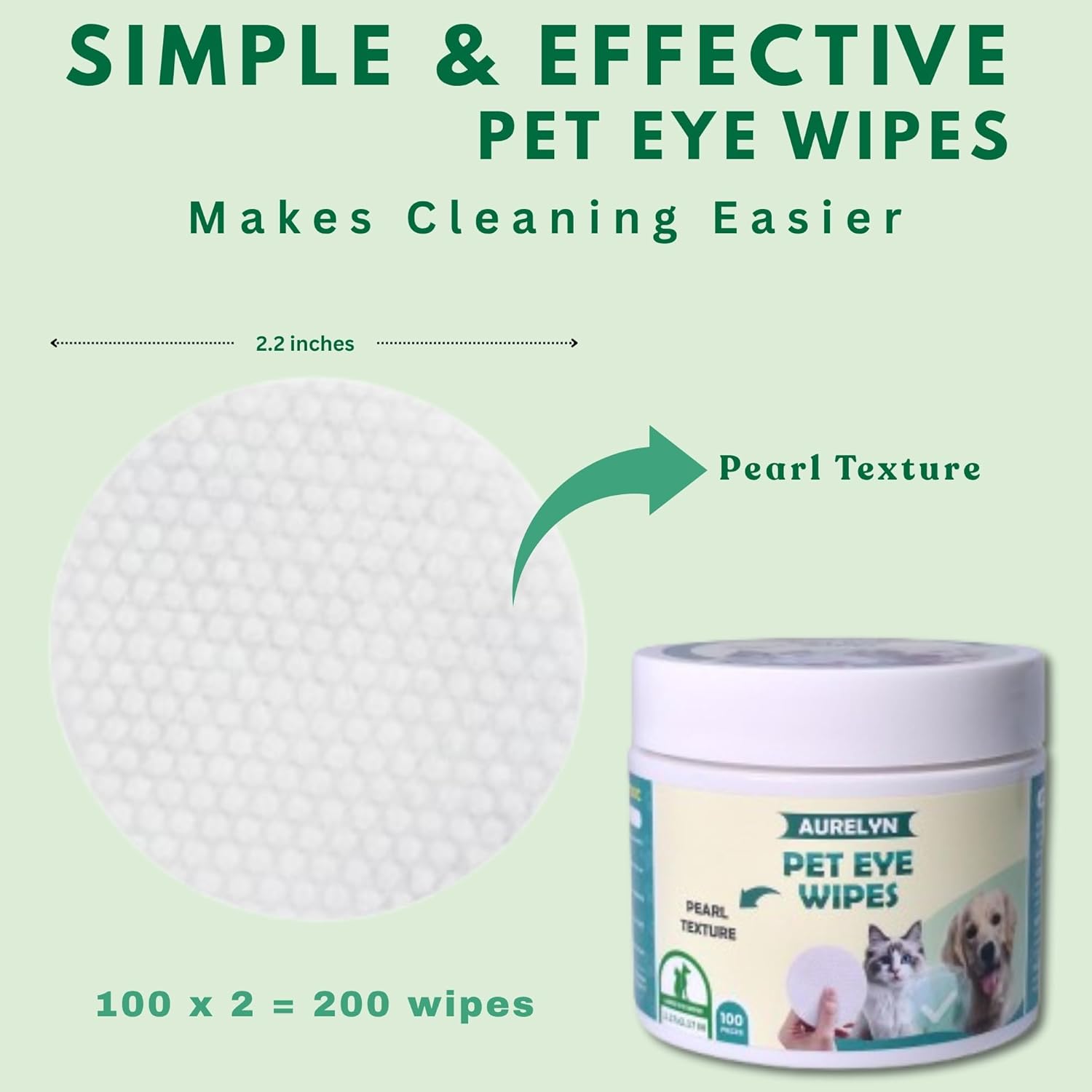 Detalle de Aurelyn Pet Eye Wipes – Tear Stain Remover for Dogs & Cats (200 wipes)