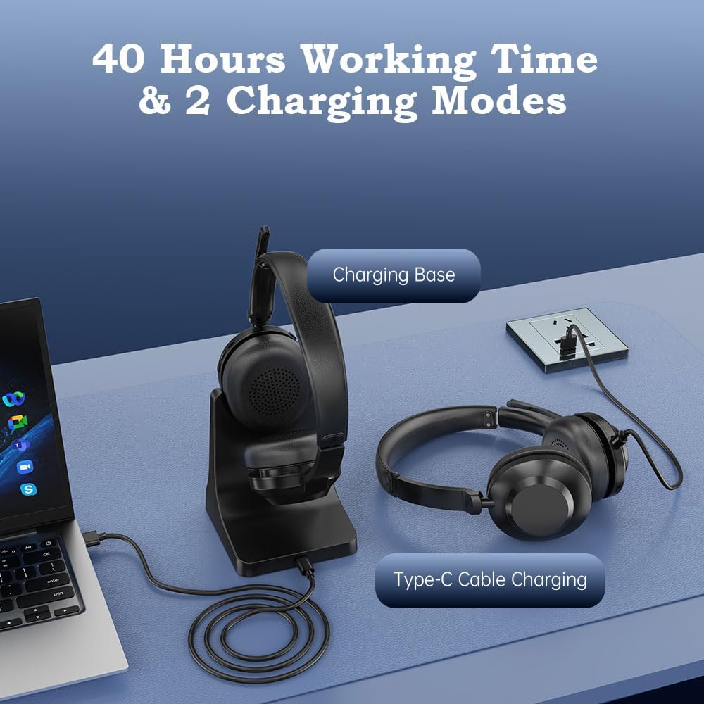 Detalle de AxiomEar Bluetooth Wireless Headset with Mic for Work – Advanced Noise Reduction, Comfortable On-Ear Design