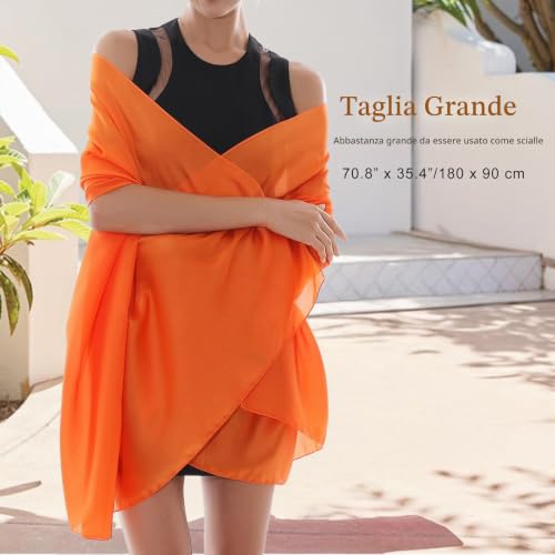 Thumbnail 2 de RIIQIICHY Foulard Sciarpa Seta Donna Pashmina Leggera: Stola double-face arancione per cerimonie