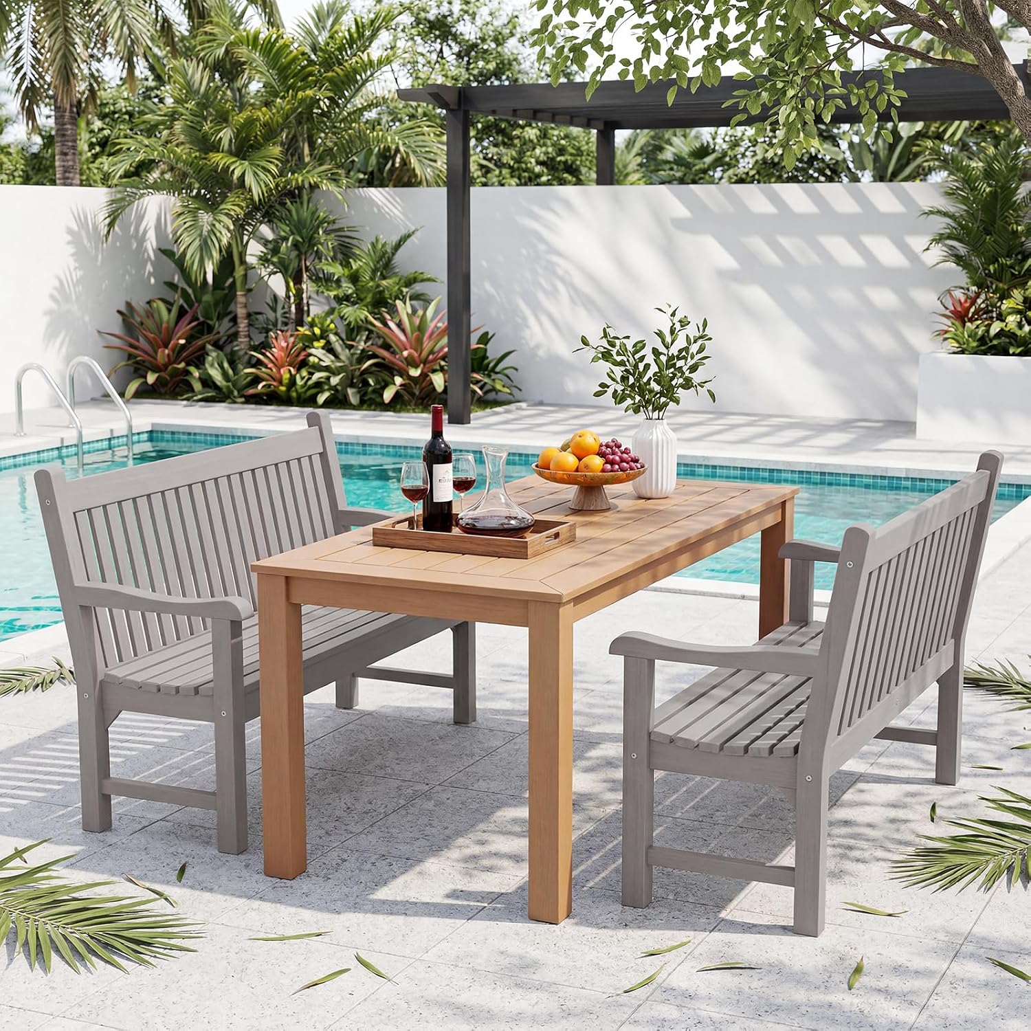 Thumbnail 6 de Psilvam MTOB01 Outdoor Bench for Two, Grey, 700 lb Capacity