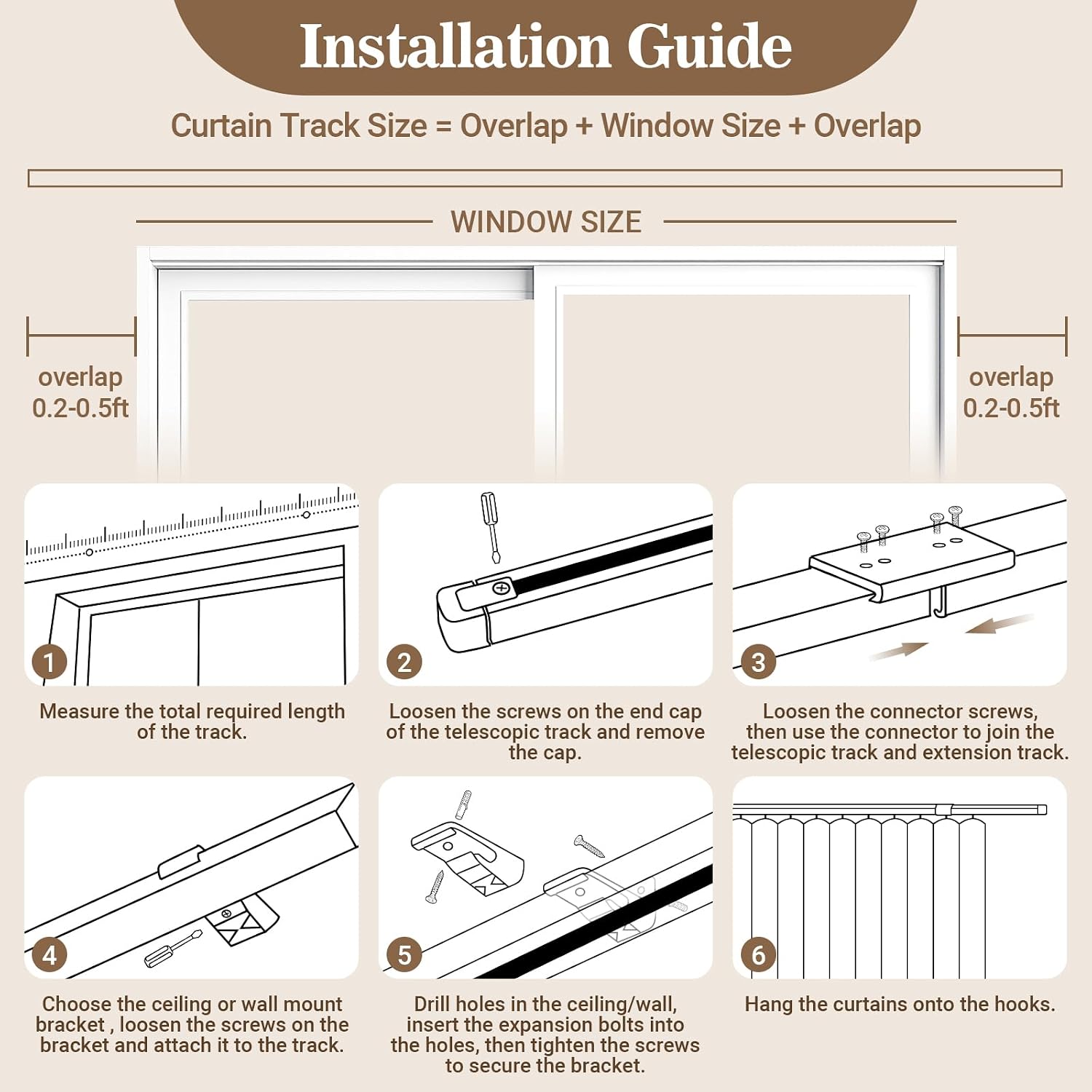 Thumbnail 6 de Pealybora Telescopic Curtain Track, Ceiling-Mount Aluminium Rail, Hooks, 3.2-7.8 FT