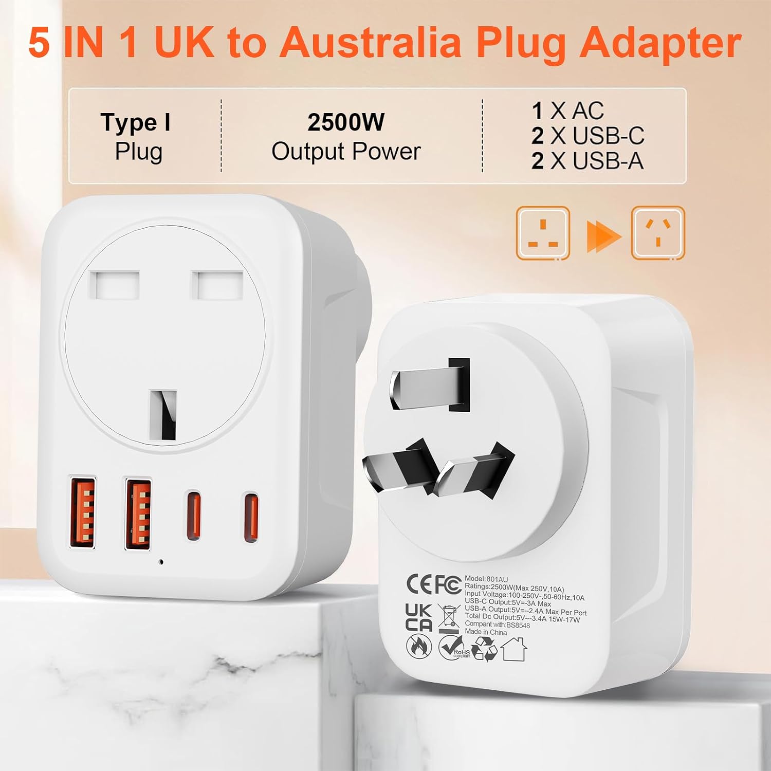 Detalle 2 de Omivine UK to Australia Type I 2500W Adapter
