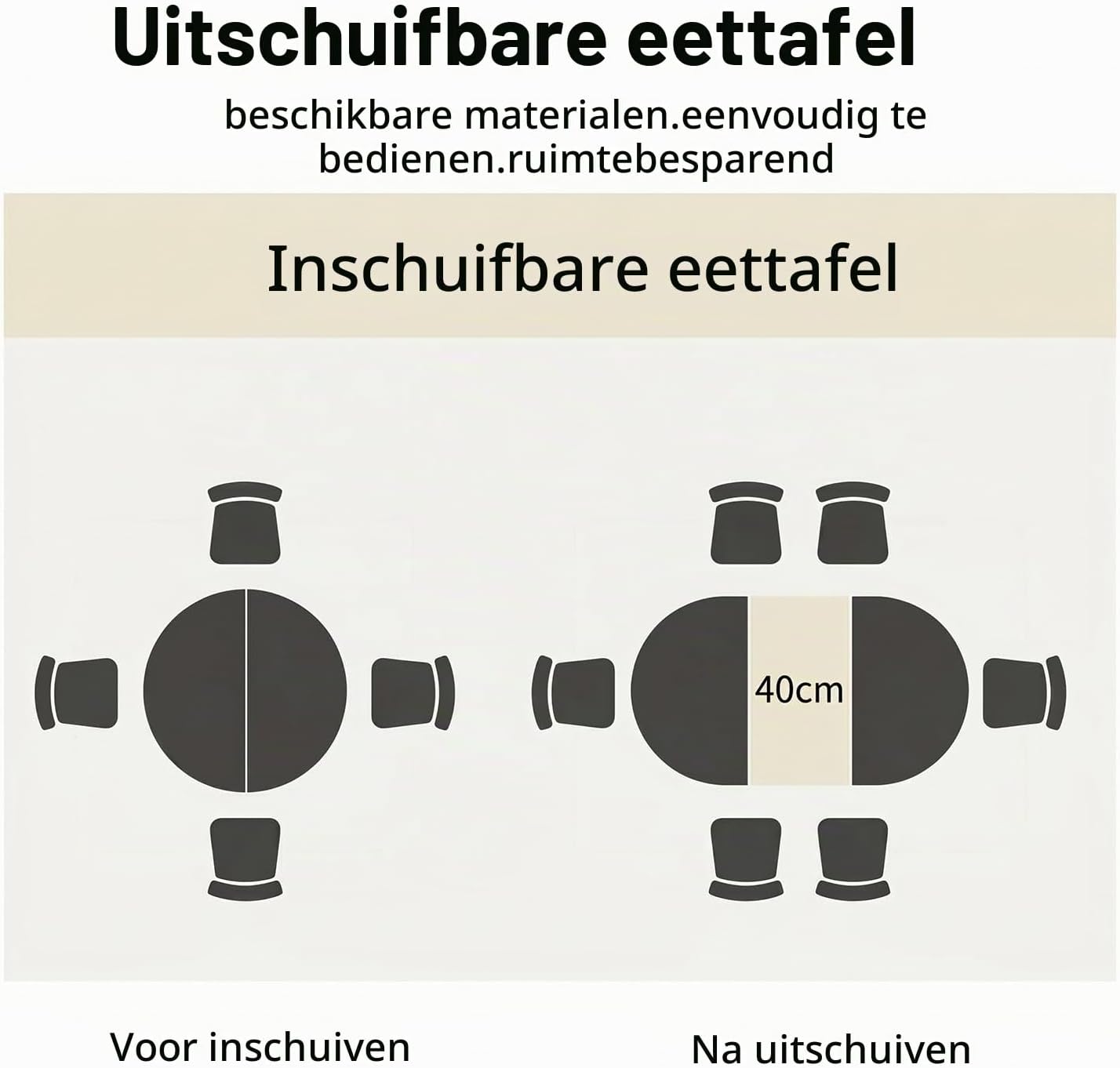 Detalle de JIEXI JD7792-beige uitschuifbare eettafelset met beige fluwelen stoelen