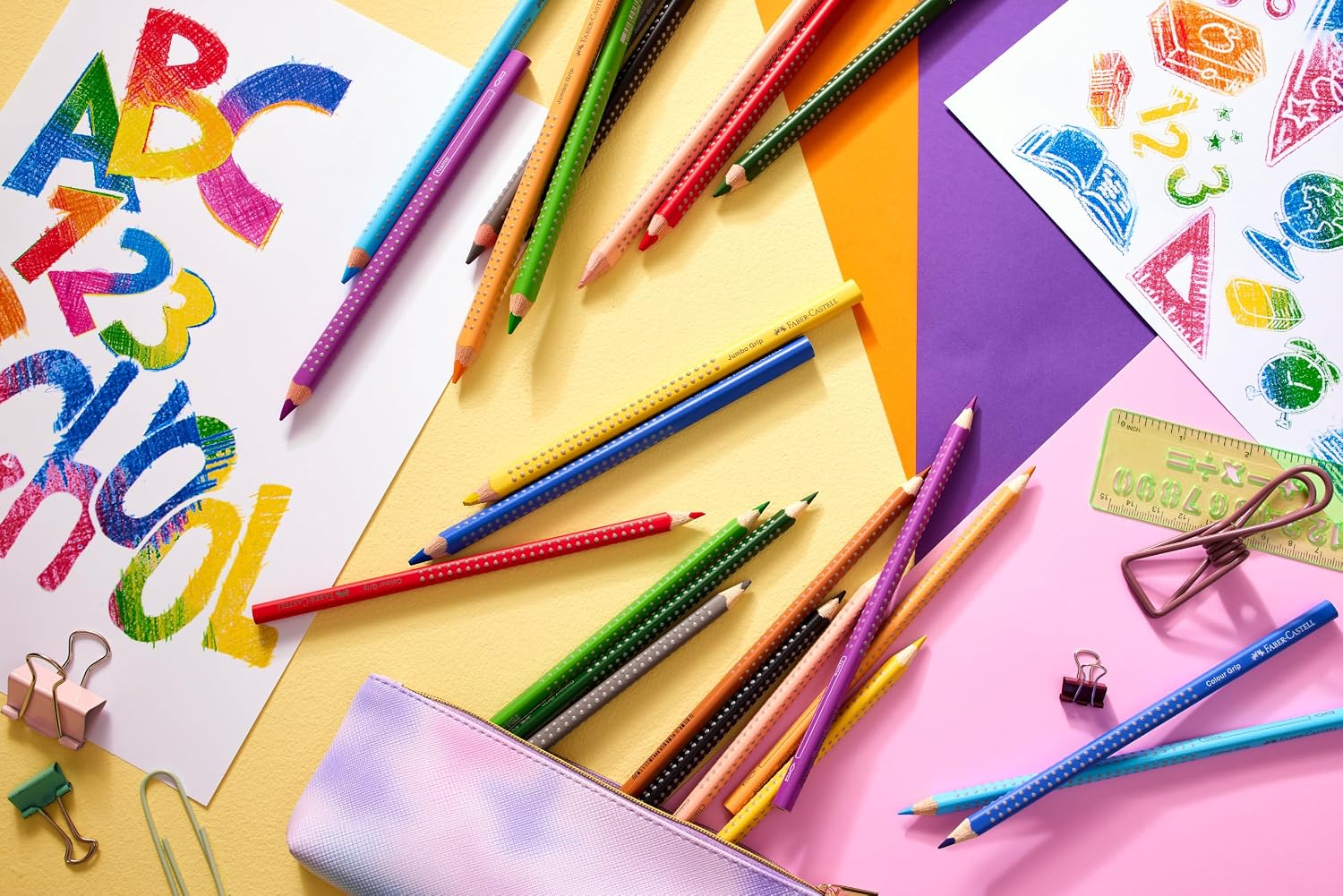 Detalle de Faber-Castell Buntstifte Set, 24 Farben mit Neonfarben – Griffstabilität und vielseitige Anwendung