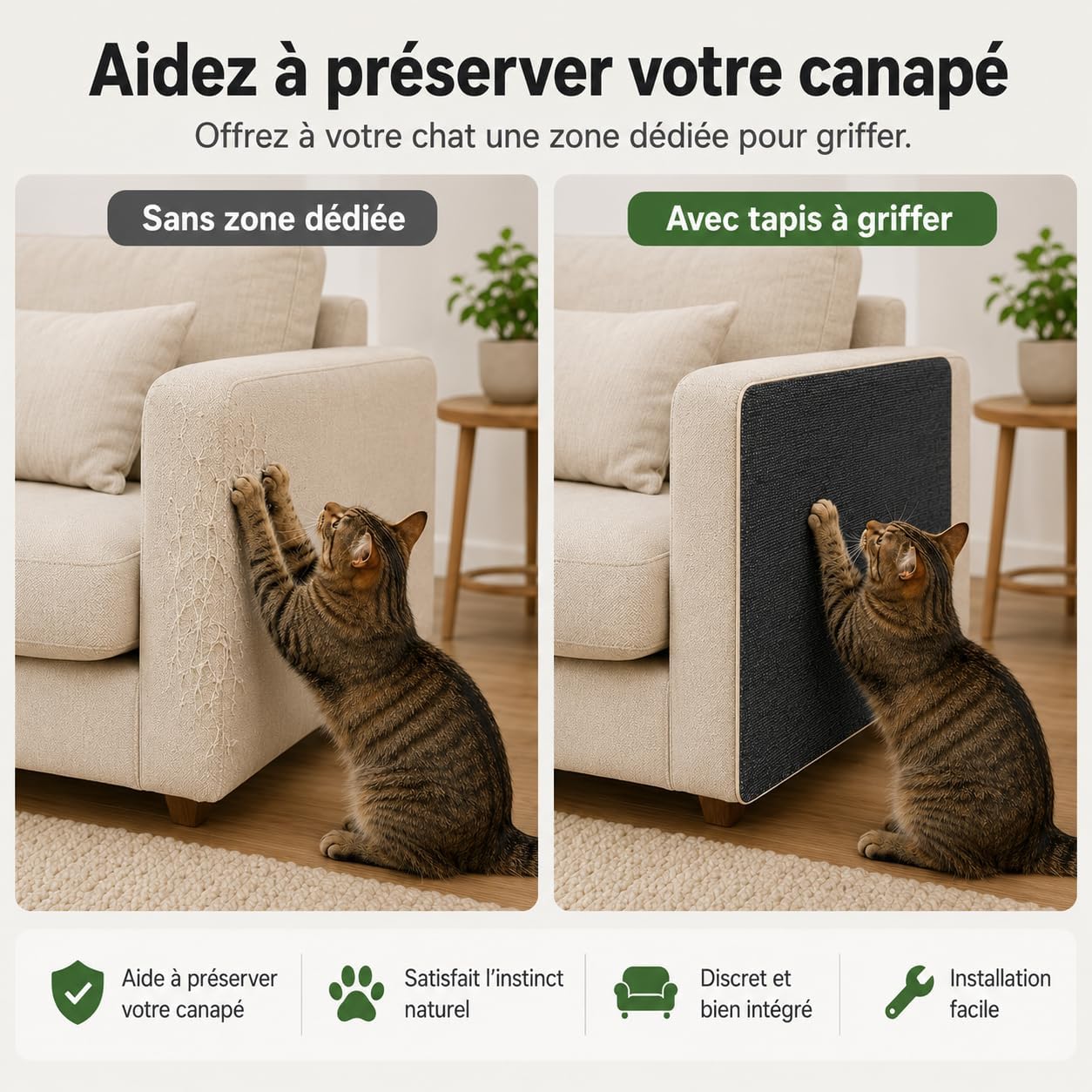 Thumbnail 1 de Protection Canapé Chat Anti Griffes – Tapis griffoir 200 x 40 cm découpable, auto-adhésif et résistant en fibre polyester (Gris)