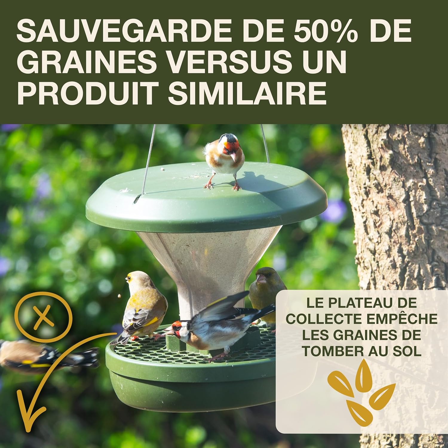 Detalle de SWISSINNO Mangeoire Oiseaux Extérieur Davos Smart Birds — anti-rats, plateau récupérateur et double compartiment