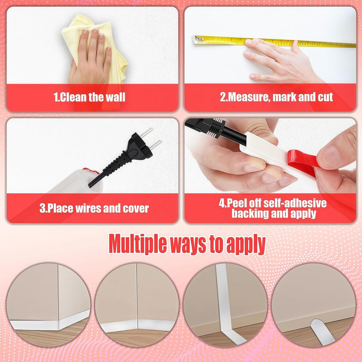 Thumbnail 6 de Canalina Passacavi adesiva in silicone da muro, 1 metro, bianca