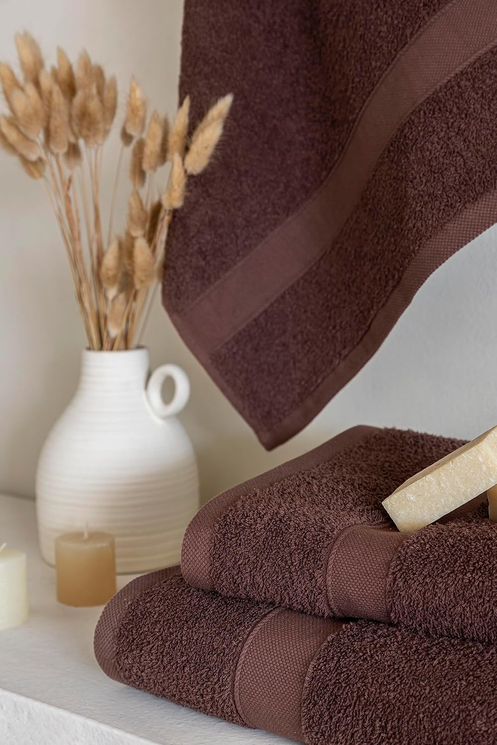 Thumbnail 4 de Todocama Lot de 2 Serviettes de Douche en coton 100% – 70 x 140 cm, chocolat, absorbantes et à séchage rapide