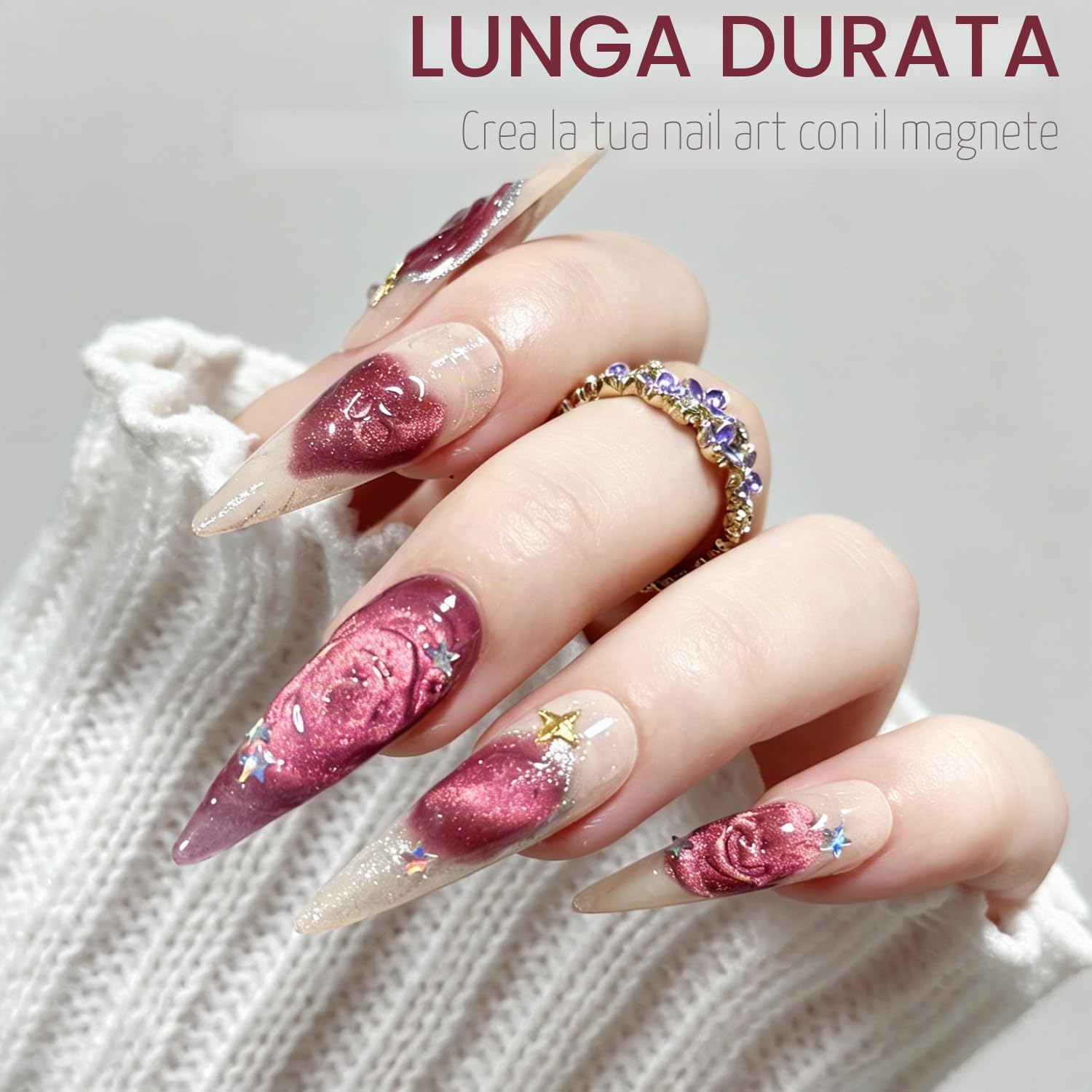 Detalle 2 de Senvenski Gelatina Vetri Cat Eye: Smalto Semipermanente 15ML con Bacchetta Magnetica (Occhi di Gatto) – Rosa Fucsia