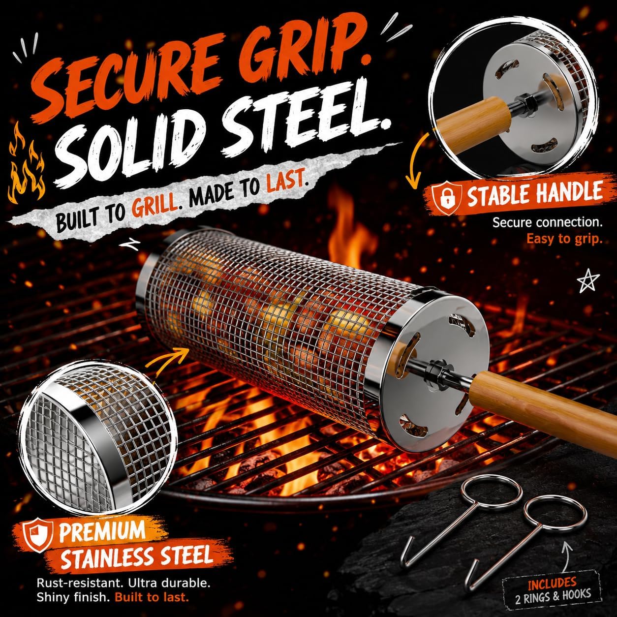 Detalle 2 de Rolling Grill Basket 2-Pack for Grilling