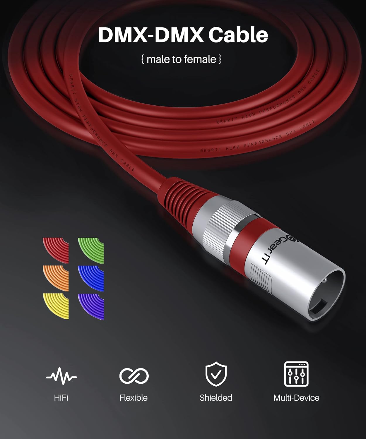 Thumbnail 1 de GEARit DMX-MF-25FT-MC-6PK 25-Foot DMX XLR Cable Set, 6 Colors