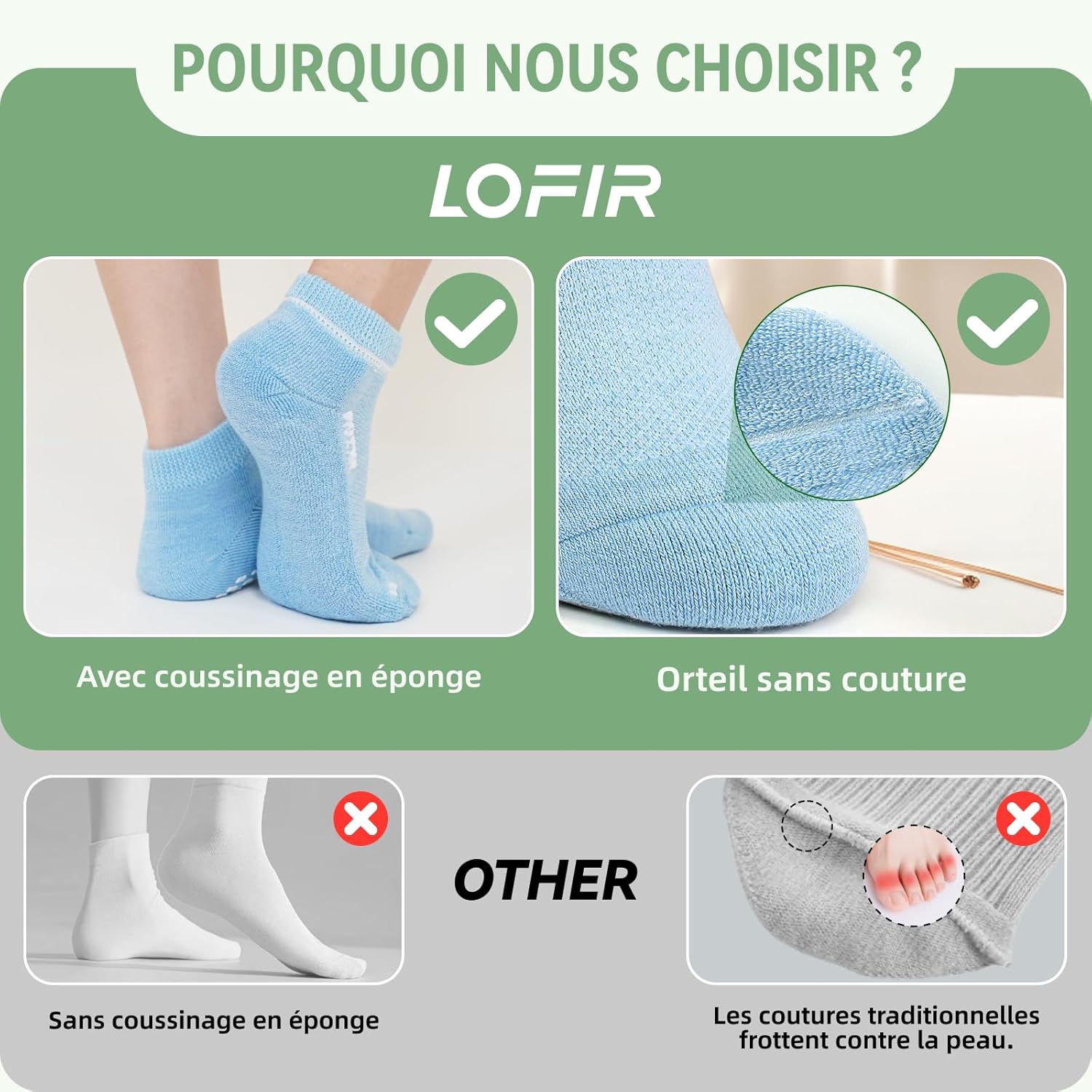 Thumbnail 4 de LOFIR Chaussettes Diabétiques Antidérapantes pour Femme — sans couture et semelle coussinée en bambou