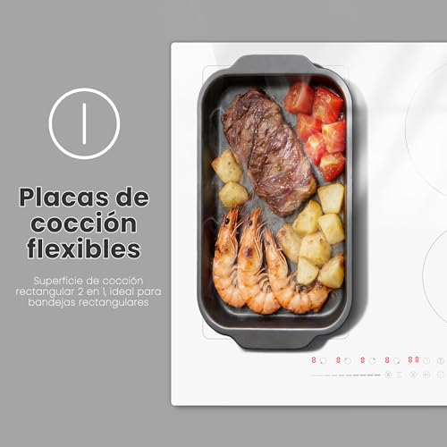Detalle de Karinear Placa de Inducción Blanca 4 Fuegos con Zona Flexible y Enchufe