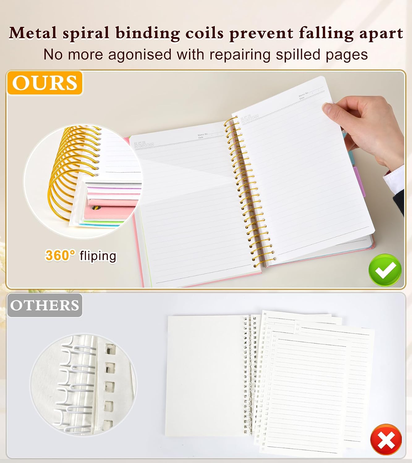 Detalle de JASLEKO 5-Subject College-Ruled Notebook, 240 Pages, Removable Pocket Dividers