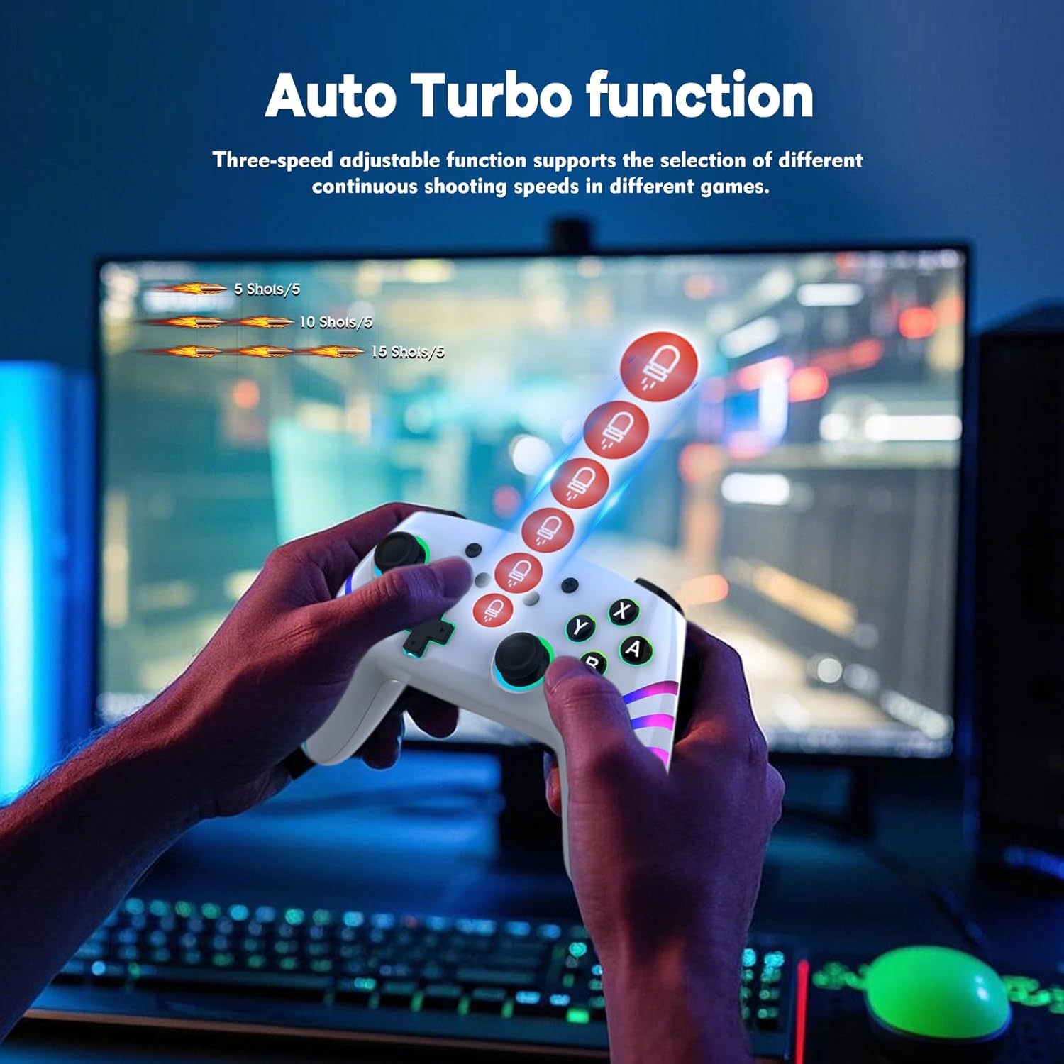 Thumbnail 2 de MYSTILUCK Wireless Pro Controller for Switch / Switch 2 / Lite / OLED / PC (White) with Hall Effect & RGB Lighting