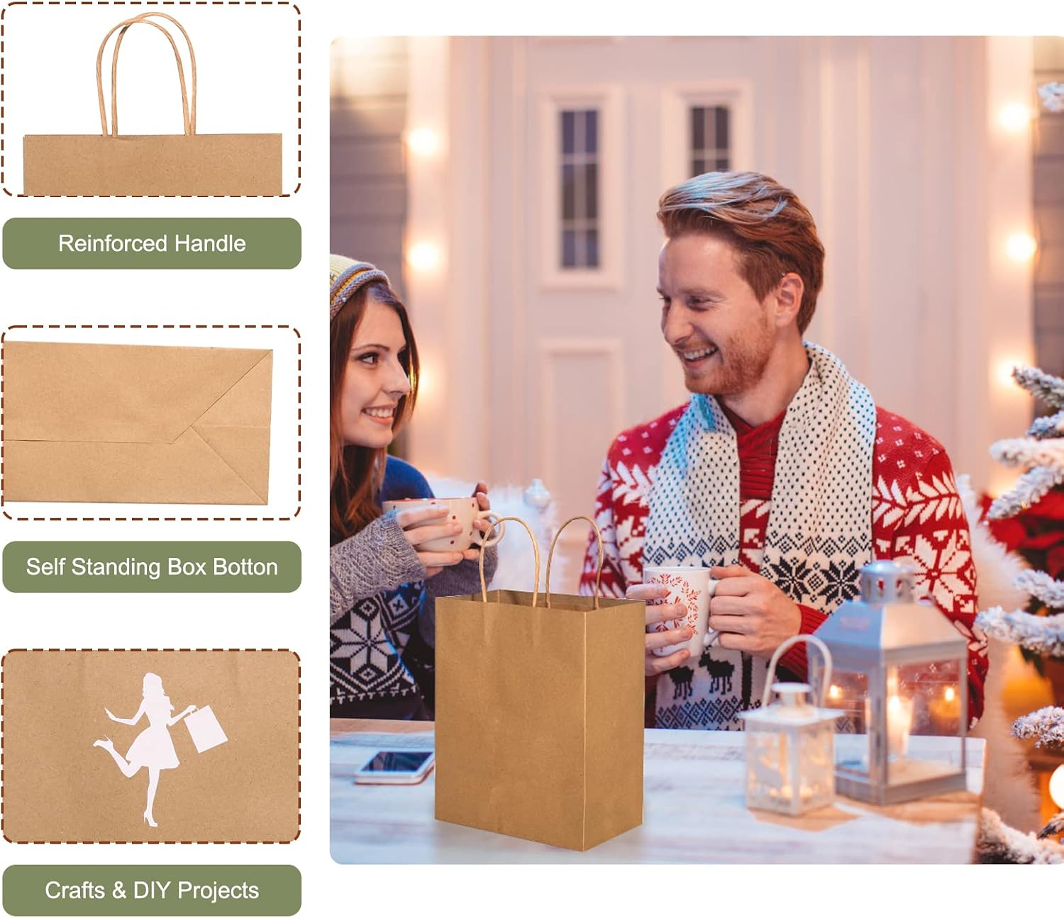 Thumbnail 6 de Brothersbox 100-Pack Kraft Paper Gift Bags with Handles, 8 x 4.76 x 10 Inches