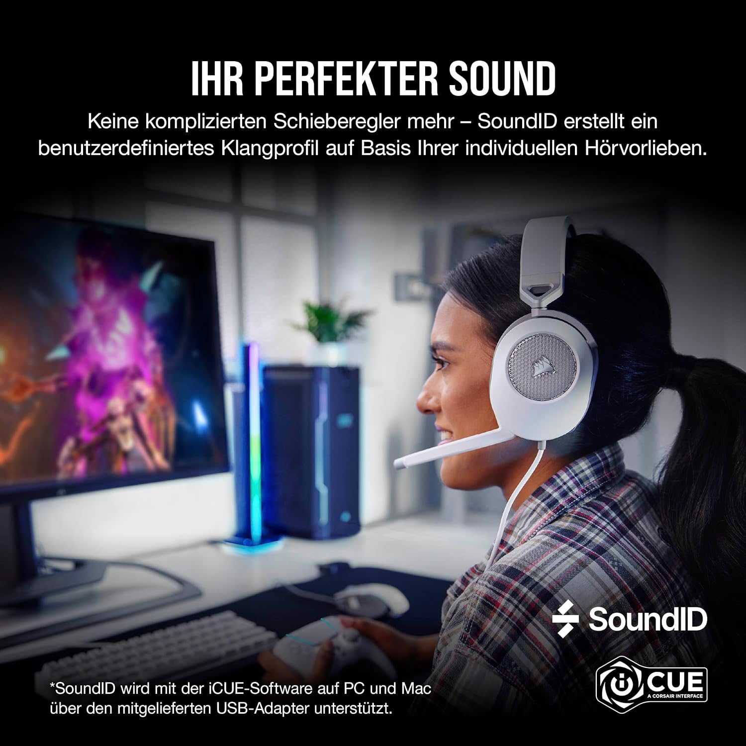 Detalle 2 de Corsair HS65 Surround Gaming-Headset – Komfort, Dolby 7.1-Surroundsound und SoundID für Multi-Plattform
