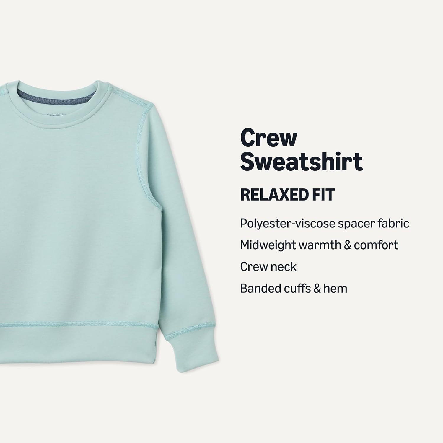 Detalle 2 de Amazon Essentials Boys' Active Sweat Relaxed-Fit Crewneck Pullover Sweatshirt (Light Blue, Large)