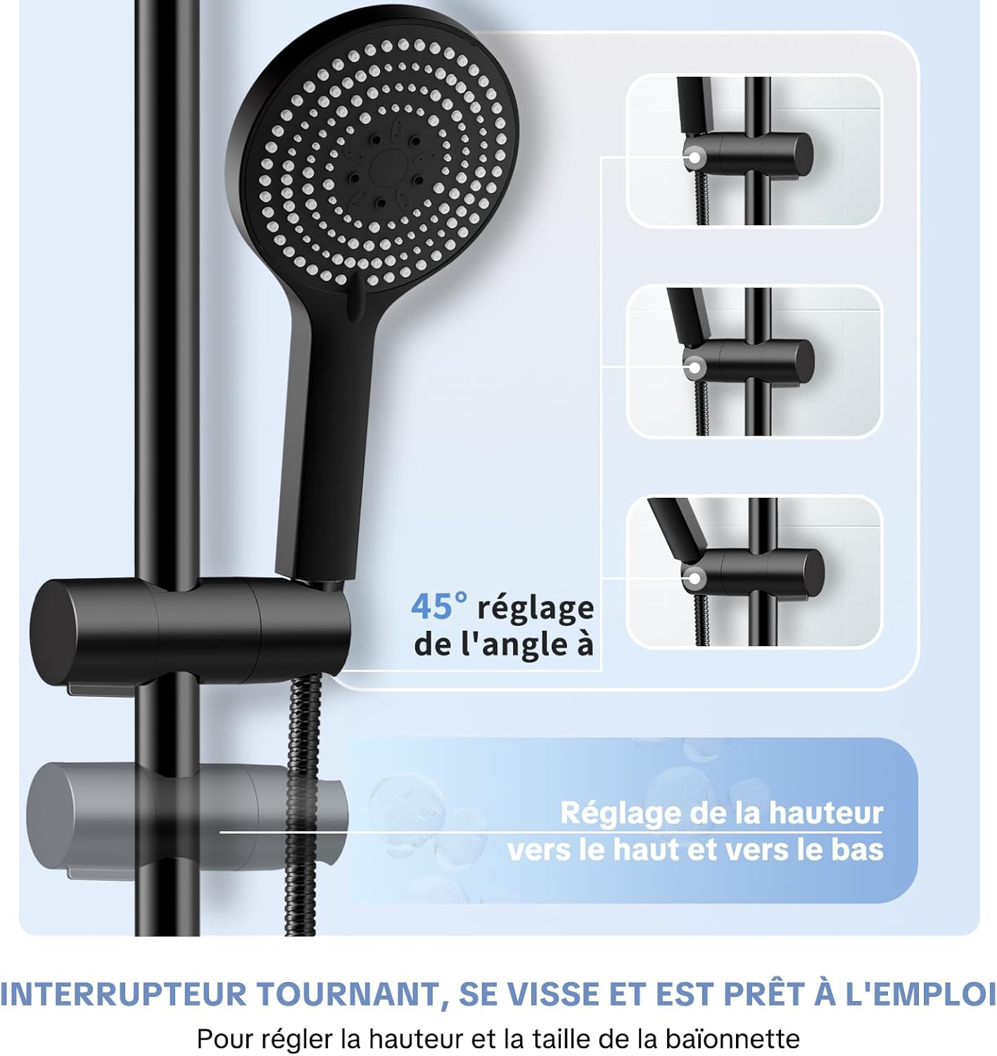 Detalle de OFFO Support Pommeau de Douche Réglable 19–25 mm en ABS, Noir