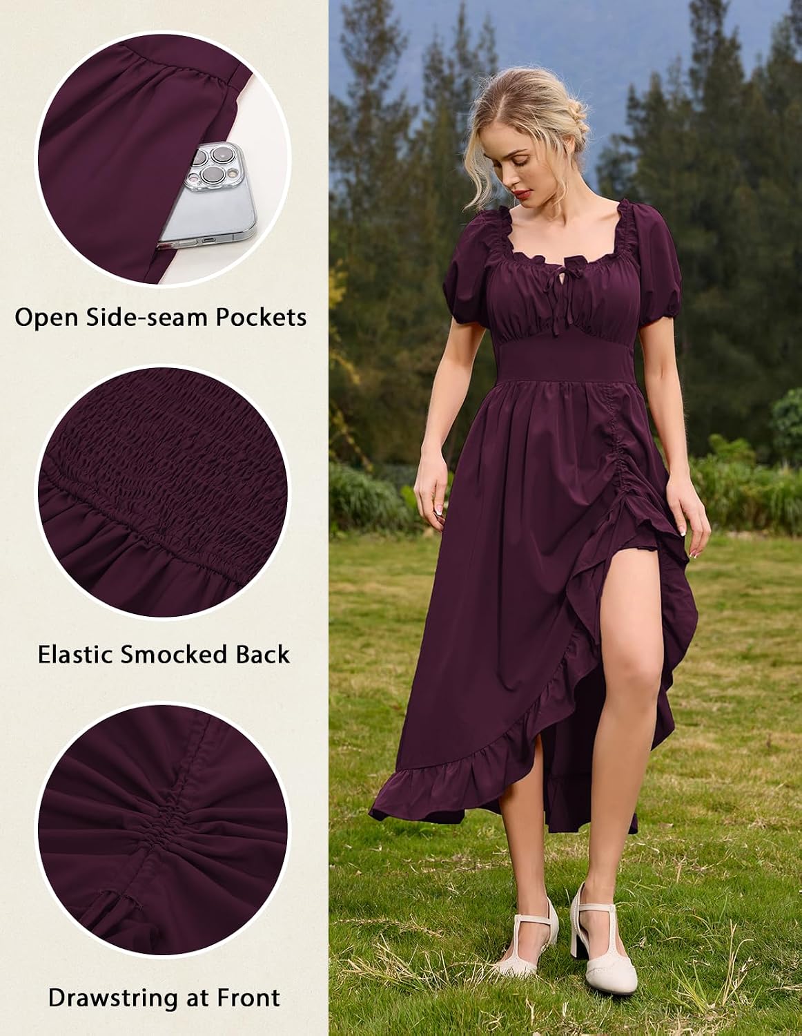 Detalle 2 de Scarlet Darkness Renaissance Dress with Pockets