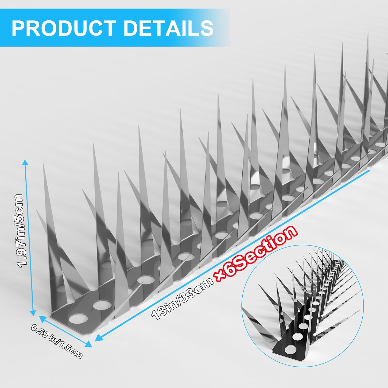 Detalle de Anti-Pigeon/Bird/Cat Deterrent Spikes – 2m Stainless Steel Cross-Row Spikes for Bird Feeders, Fences & Gutters