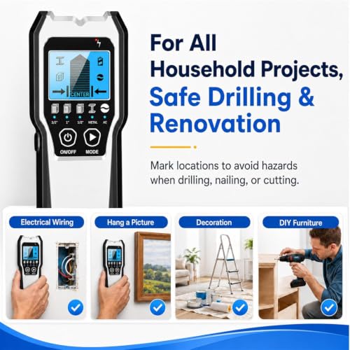 Detalle 2 de FOLAI 5-in-1 Stud Finder Wall Scanner with LCD and Audio Alerts