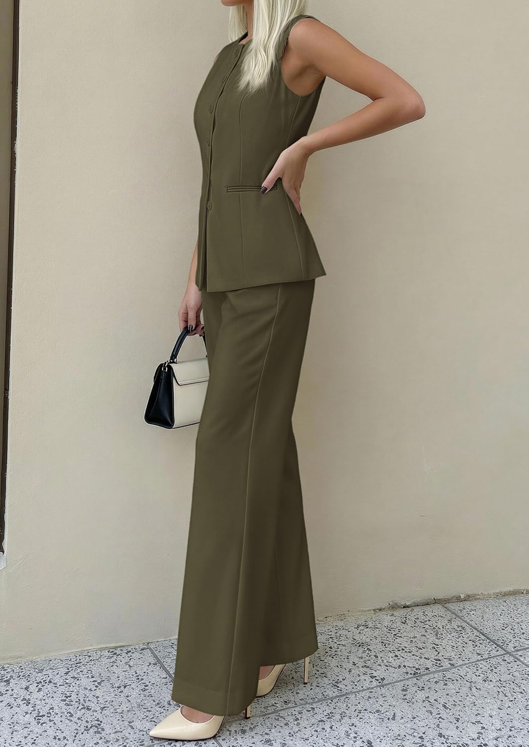 Detalle 2 de PRETTYGARDEN Women's 2 Piece Sleeveless Blazer Vest & Pants Set