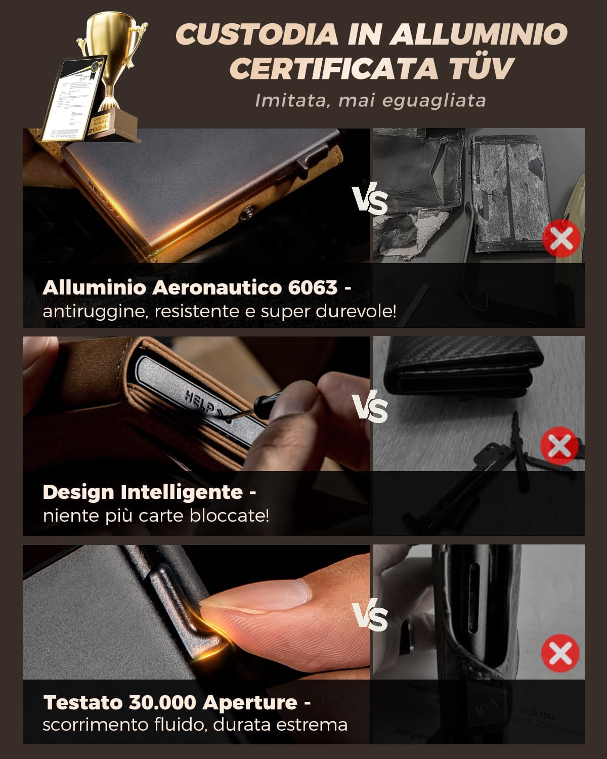 Thumbnail 3 de LORZOR Portafoglio uomo slim con portamonete XXL e protezione RFID (pop-up)