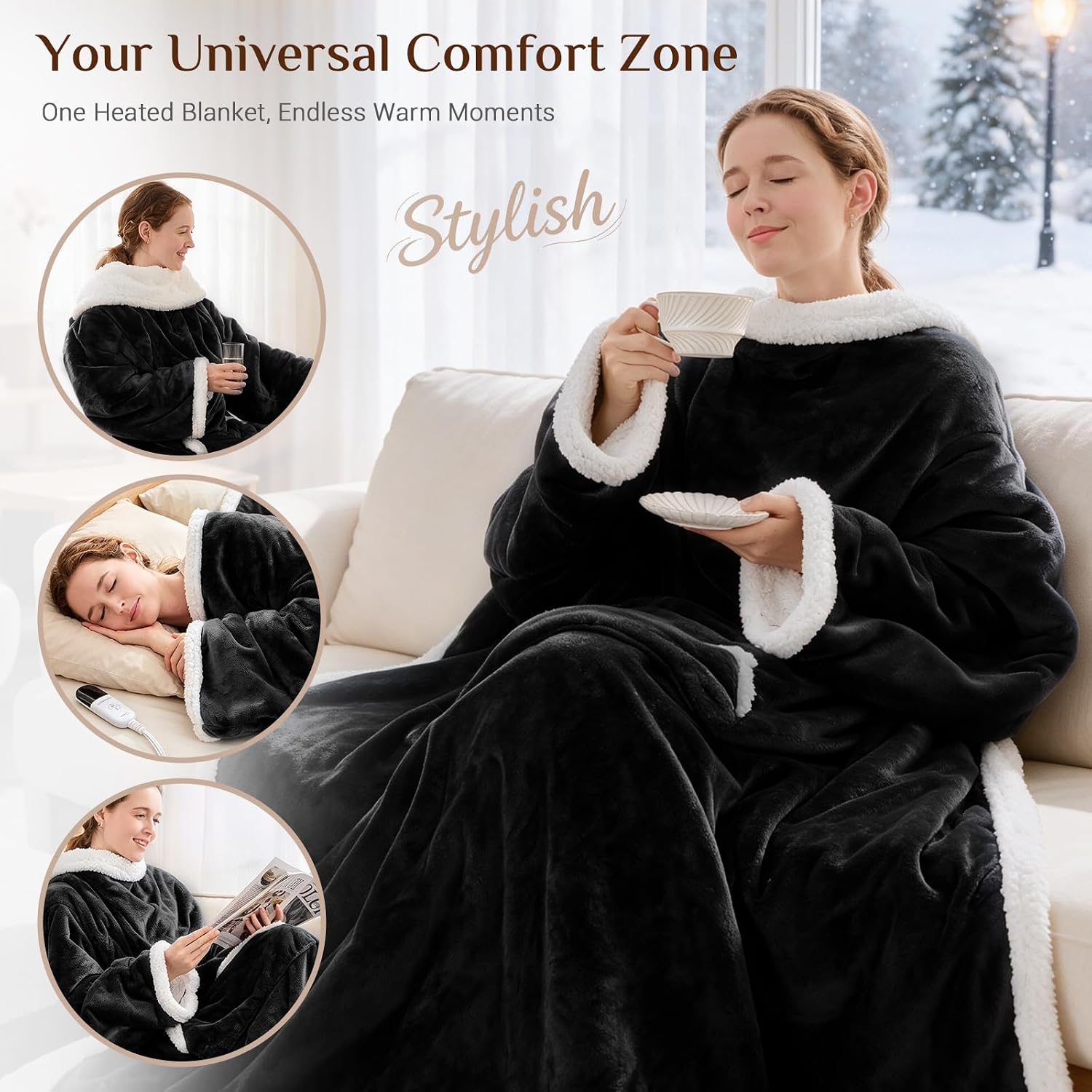 Thumbnail 2 de JOLLYVOGUE Wearable Heated Blanket, 50 x 70 Inch, Flannel and Sherpa, 7 Settings