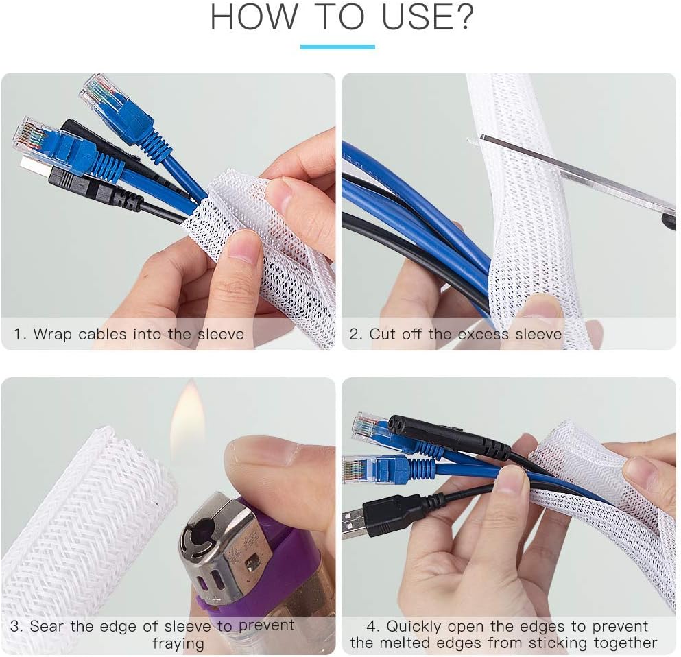 Thumbnail 6 de AGPTEK White Cable Management Sleeve 3m (12–20mm) – Self-Closing, Flame‑Retardant, Animal‑Proof