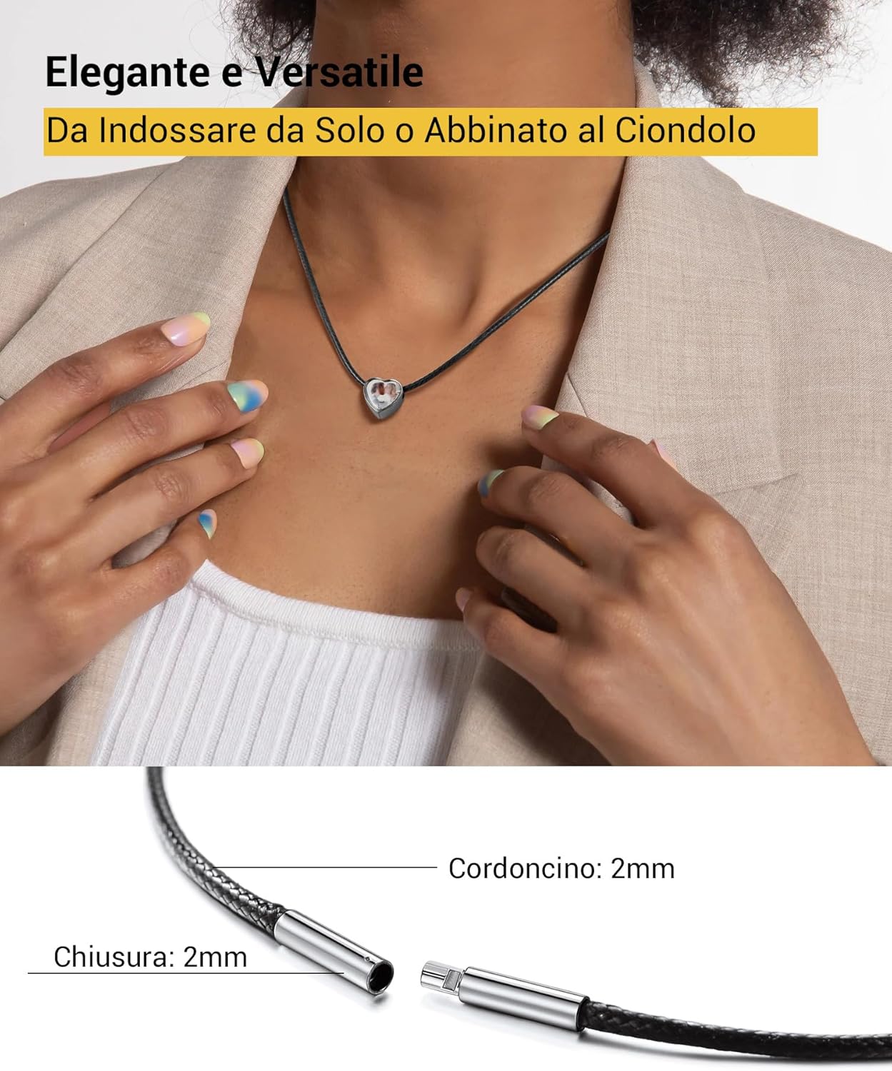 Thumbnail 2 de PROSTEEL collana da uomo in pelle nera intrecciata 2mm con chiusura in acciaio inox (lunghezze 41–76 cm)