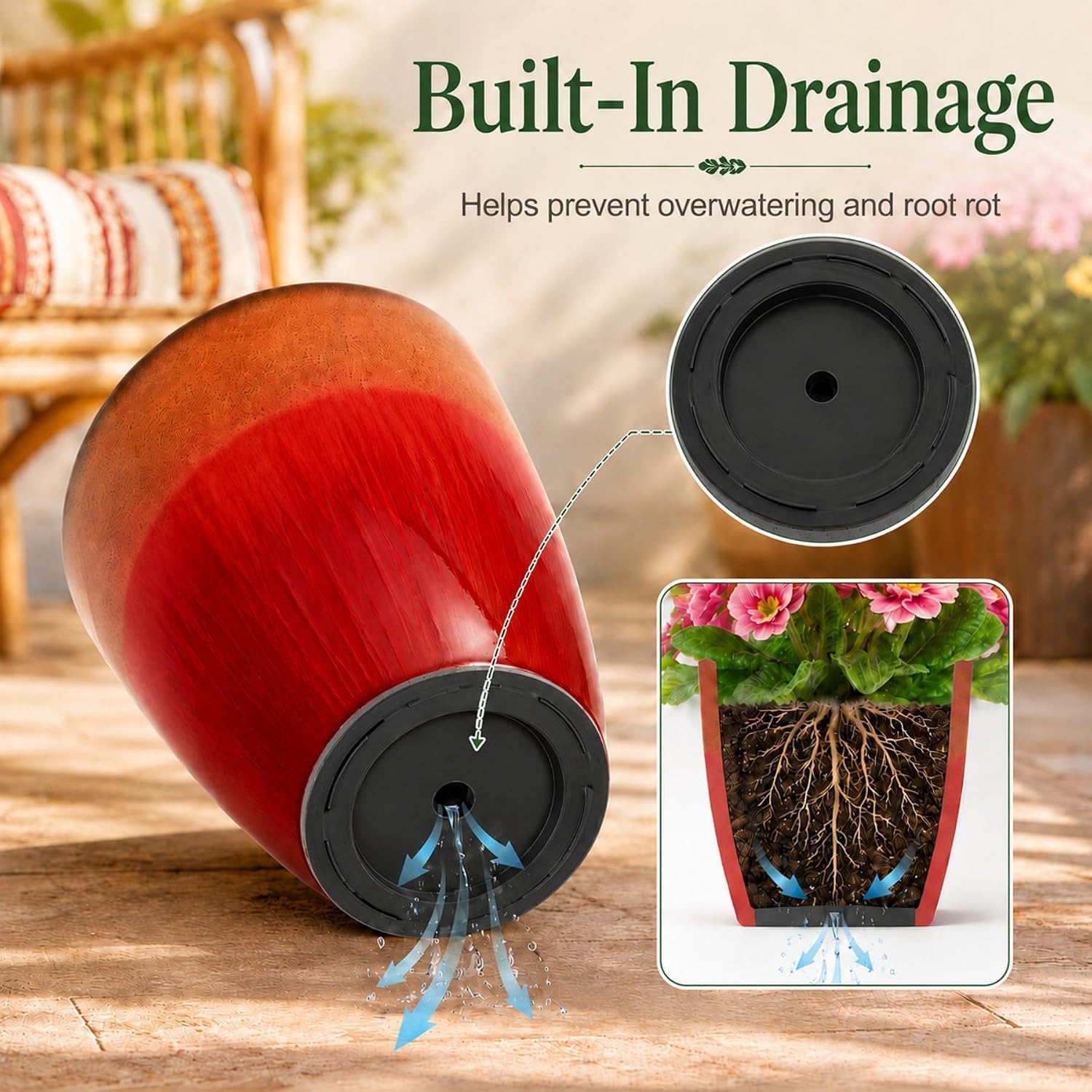 Detalle 2 de Neoaider Tall Plastic Planters, 21-Inch