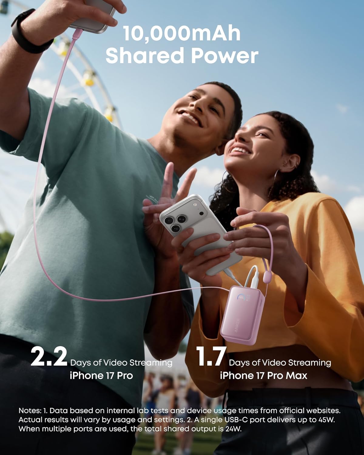 Detalle de Anker Nano Power Bank (10,000mAh, 45W) with retractable 70 cm InstaCord cable